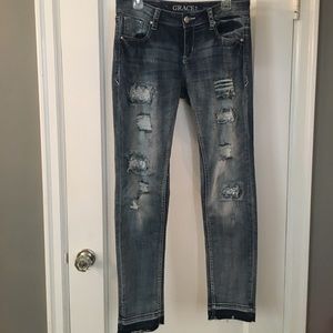 Grace In LA Jeans - distressed, skinny, blue